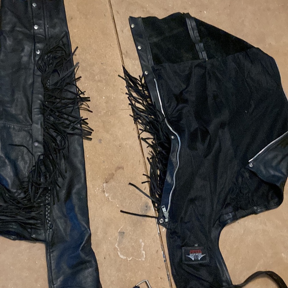 Black fringe leather chaps 4xl